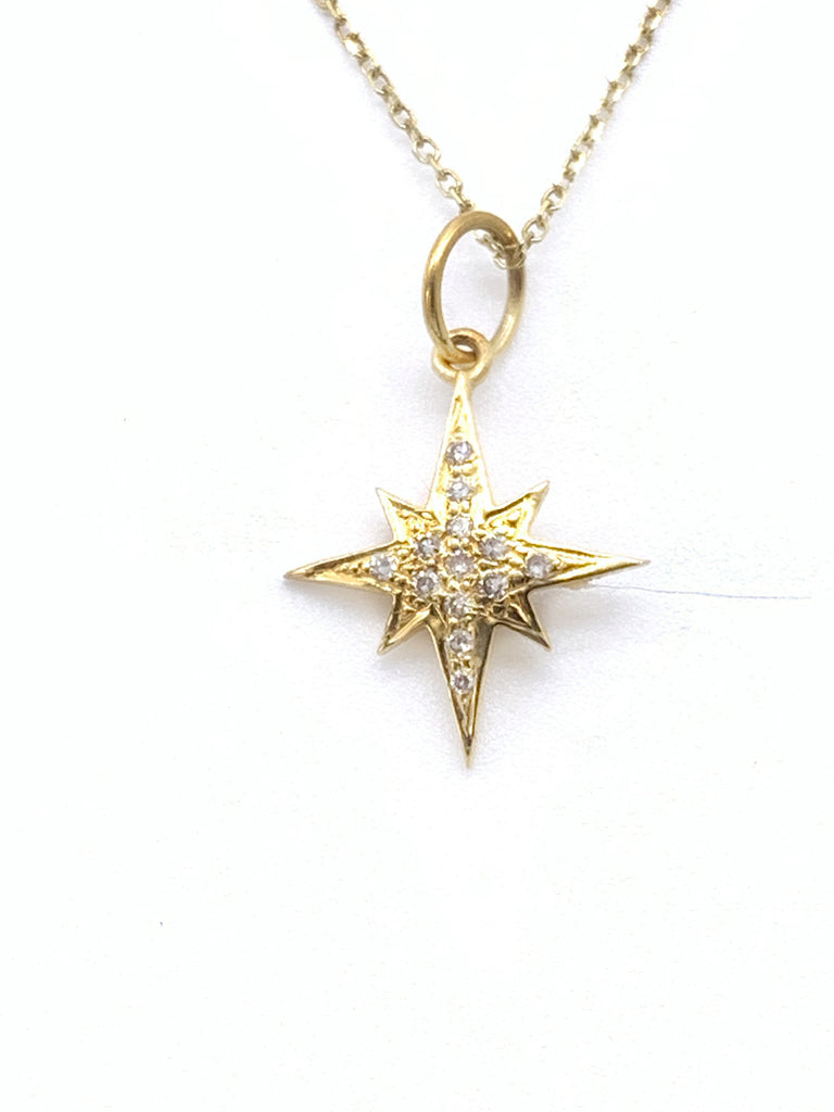 18 Karat Yellow Gold Diamond Pave Northern Star Pendant