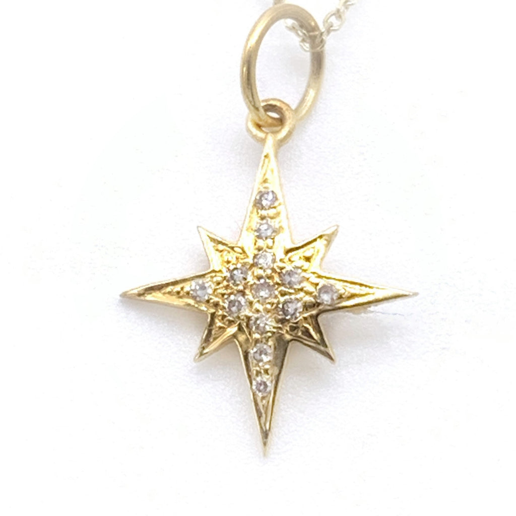 18 Karat Yellow Gold Diamond Pave Northern Star Pendant
