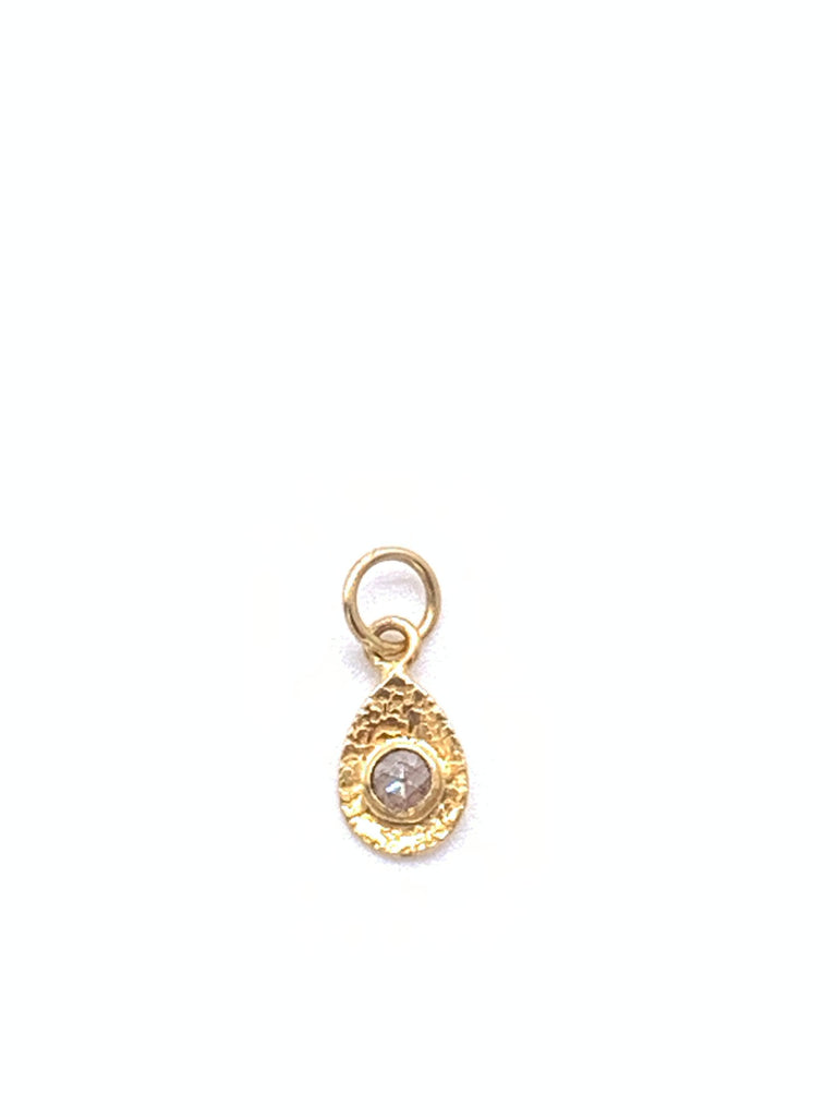 Mini 18 Karat Textured Yellow Gold Teardrop Champagne Diamond Pendant