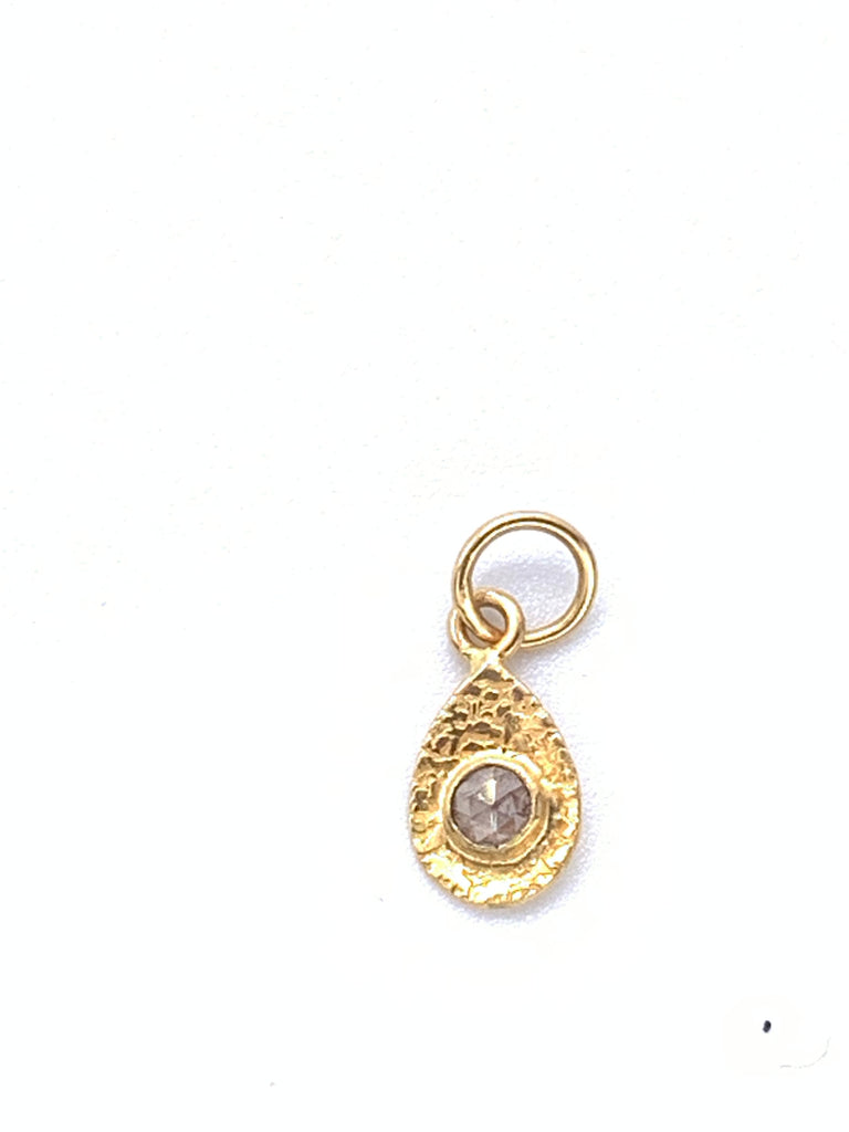 Mini 18 Karat Textured Yellow Gold Teardrop Champagne Diamond Pendant