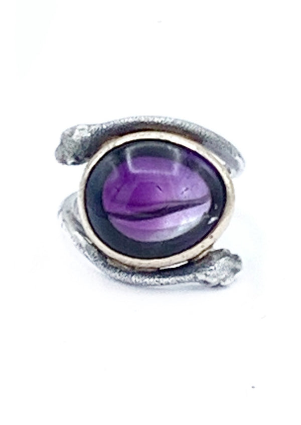 Sterling Silver and 14K Gold Amethyst Snake Ring