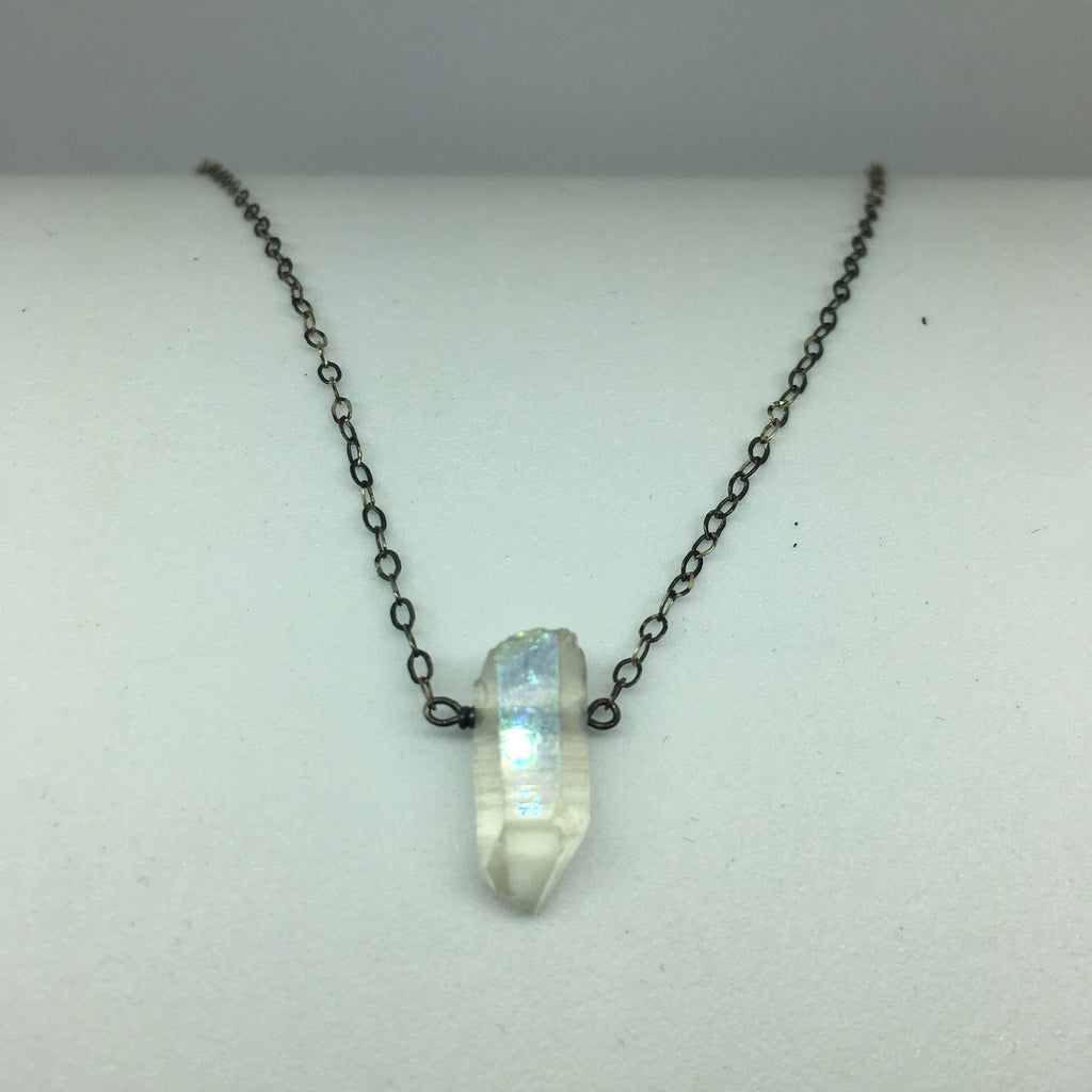 Sterling Silver Necklance with a Natural Quartz Crystal Drop Pendant