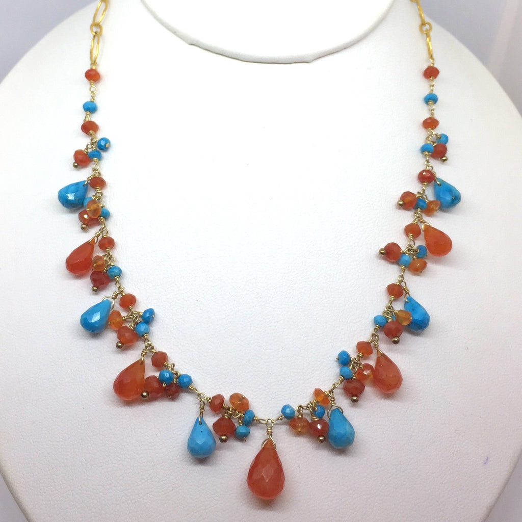 Carnelian and Turquoise Drop Necklace