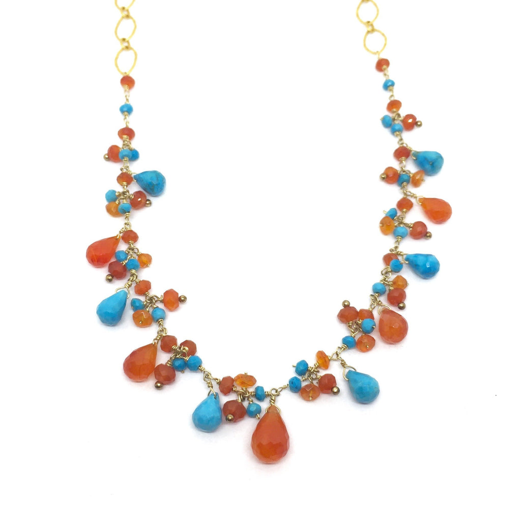 Carnelian and Turquoise Drop Necklace