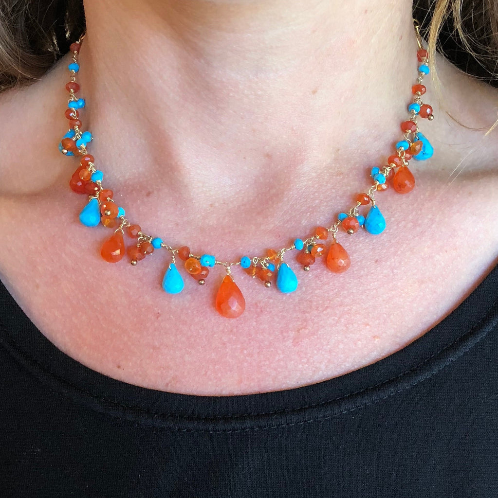 Carnelian and Turquoise Drop Necklace