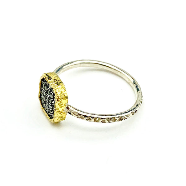 Sterling Silver and Gold with Diamonds Ring