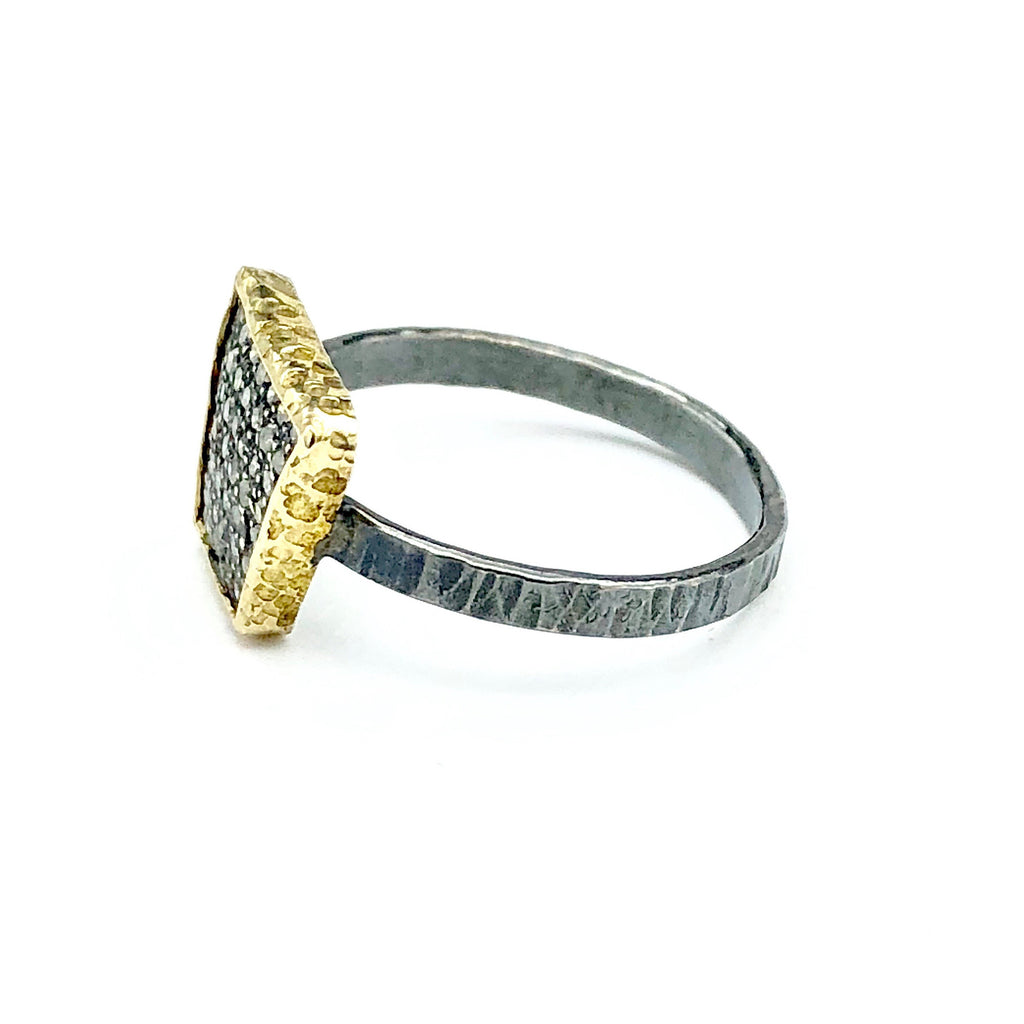 Oxidized Sterling Silver w/ Gold Diamond Ring