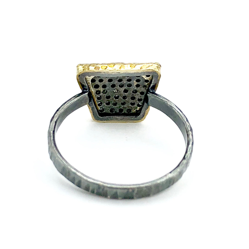 Oxidized Sterling Silver w/ Gold Diamond Ring