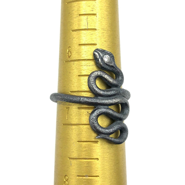 Snake Ring--Diamond Eye--Oxidized Sterling Silver
