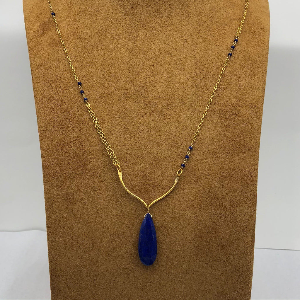Gold Filled Beaded Necklace with Lapiss and Briollete