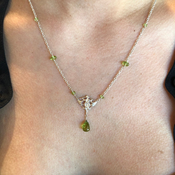Sterling Silver with Peridot Drop Necklace