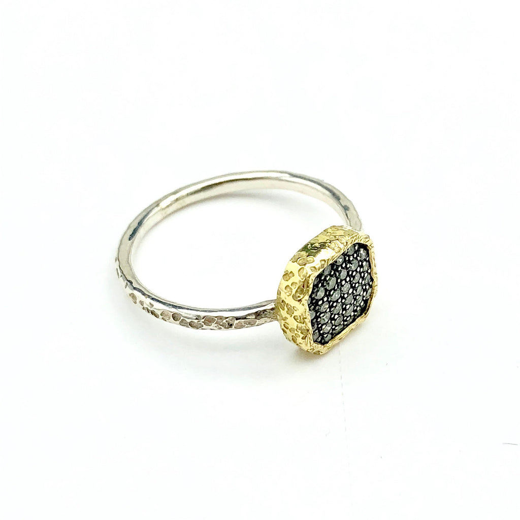 Sterling Silver and Gold with Diamonds Ring