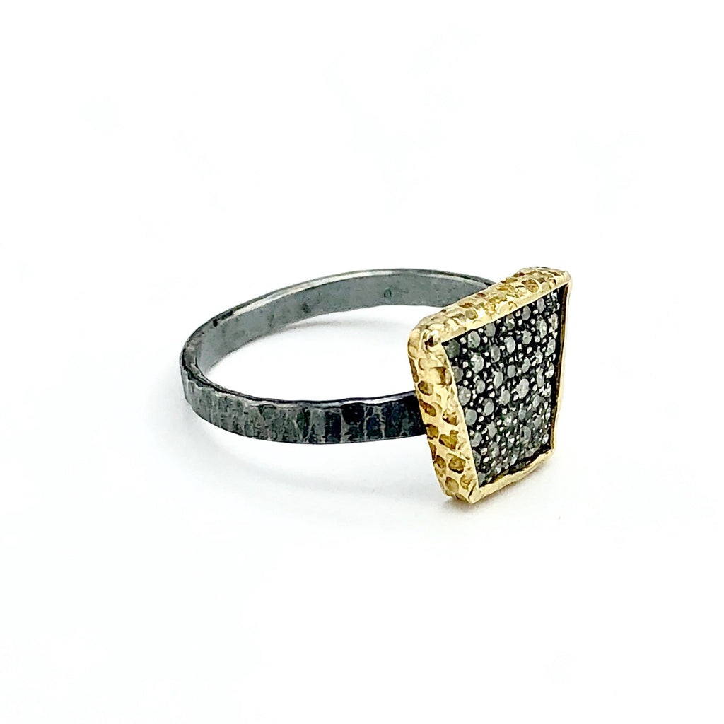 Oxidized Sterling Silver w/ Gold Diamond Ring