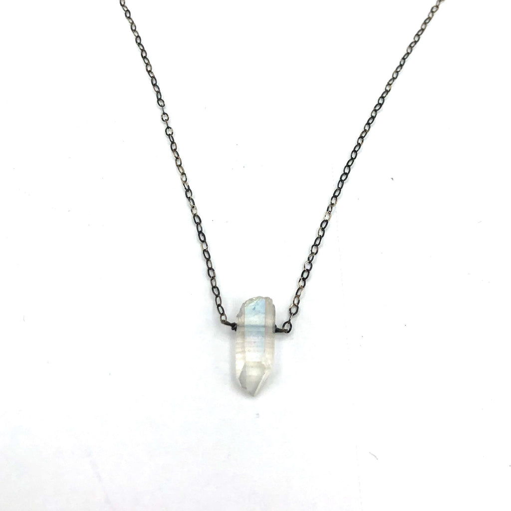Sterling Silver Necklance with a Natural Quartz Crystal Drop Pendant