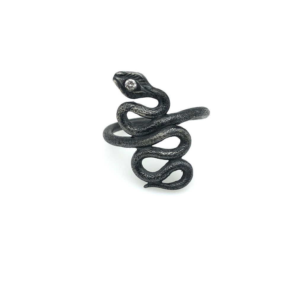 Snake Ring--Diamond Eye--Oxidized Sterling Silver