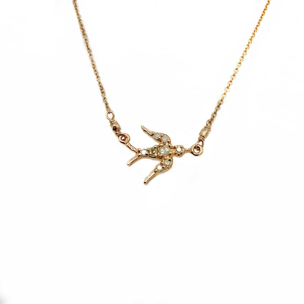 Diamond Encrusted Sterling Silver Bird Pendant Necklace