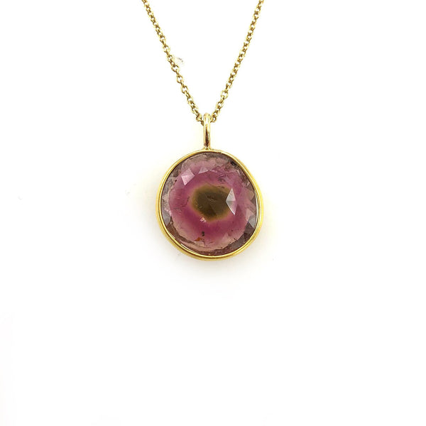 Watermelon Tourmaline Pendant 18K Gold
