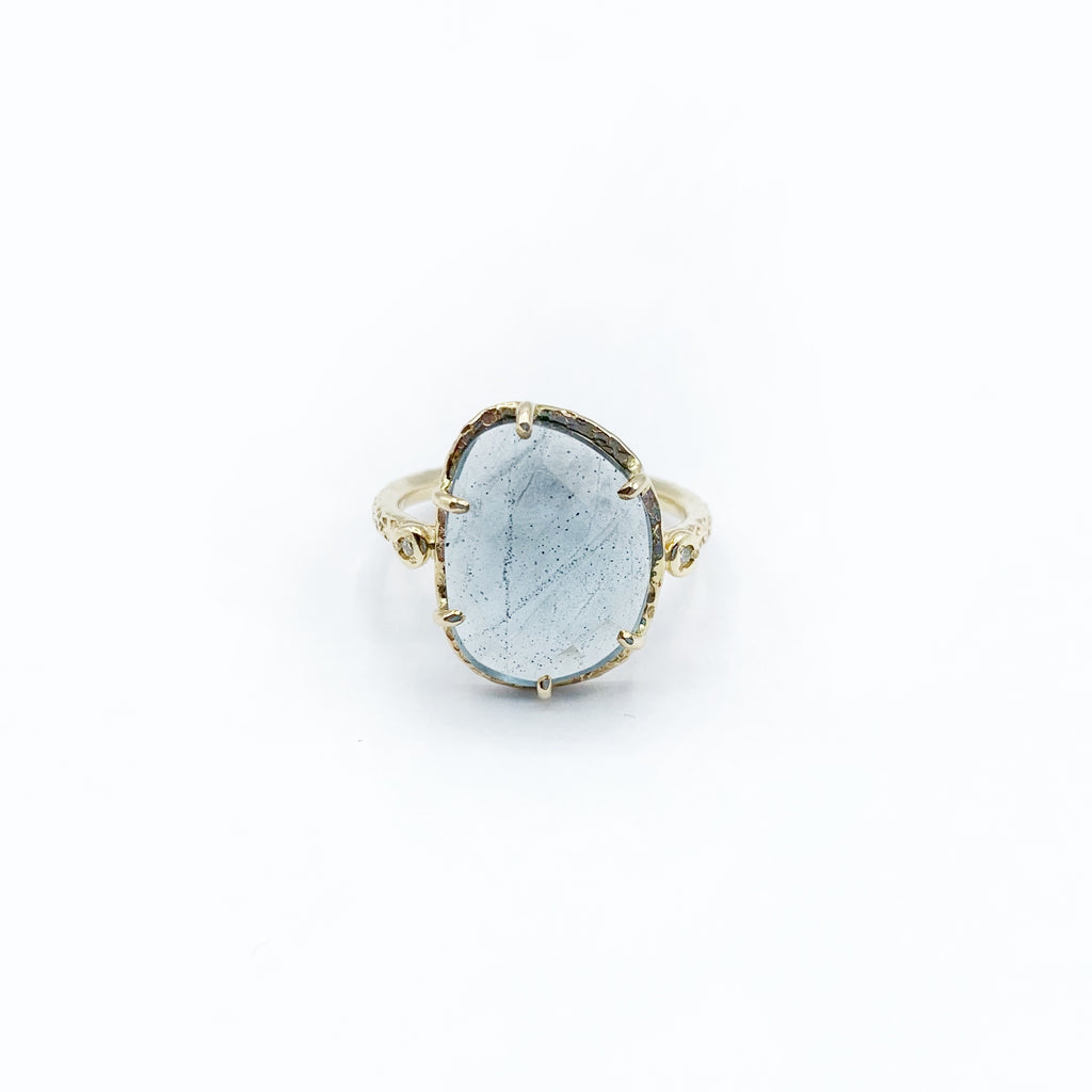 Icy Blue Aquamarine Clutched in Gold