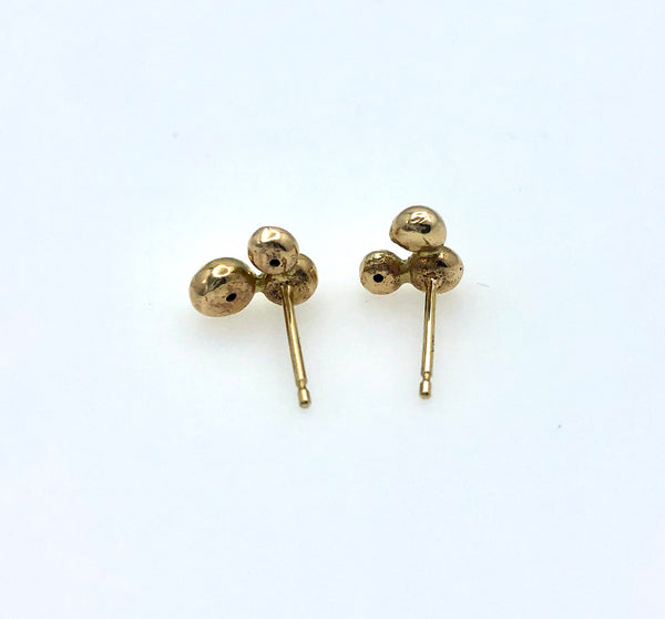 Organic Inspired Diamond and 14 Karat Three Ball Studs