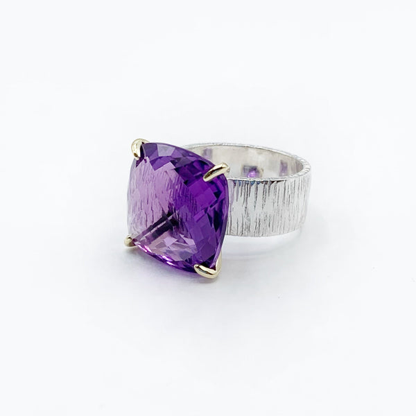Checkerboard Amethyst on Textured Silver