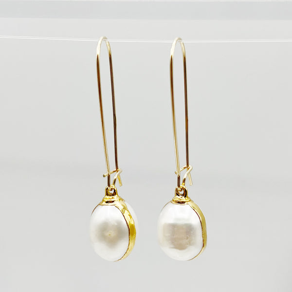 White Pearl Drops Wrapped in Gold Earrings