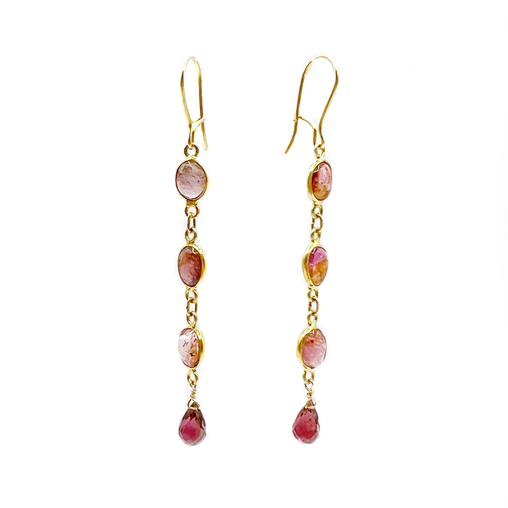 Pink Tourmaline Gold Plated 'Shoulder Duster' Drop Earrings