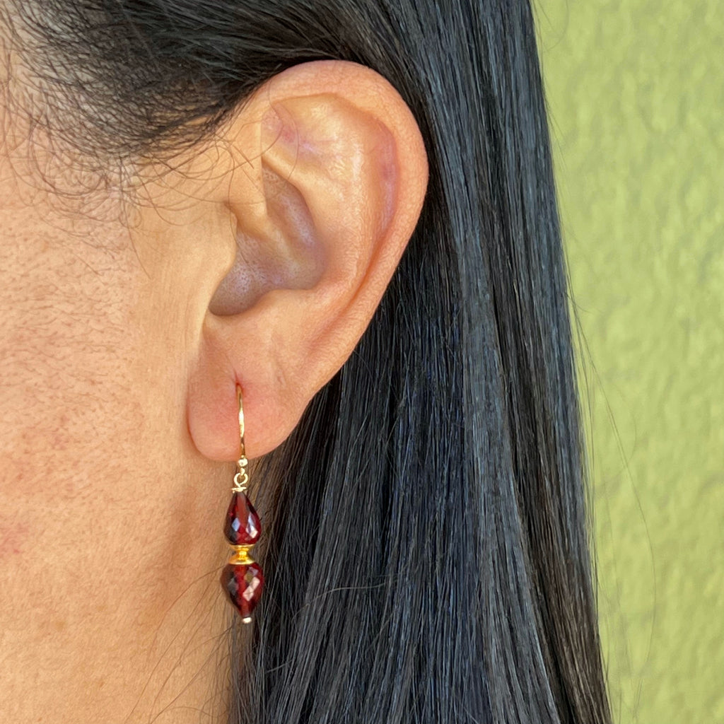 Minaret Red Garnet Earrings with Bright Gold Accents