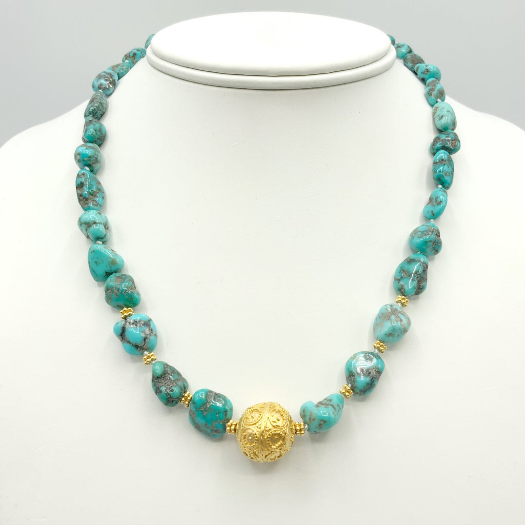 Turquoise Nuggets with Gold Vermeil Beads and Accents Necklace