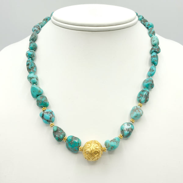Turquoise Nuggets with Gold Vermeil Beads and Accents Necklace
