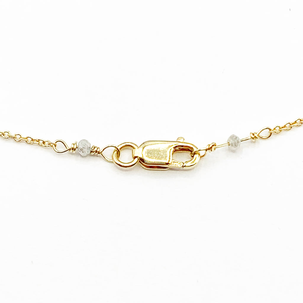 Grey Diamond Beads with Gold Chain 14 Karat Yellow Gold Necklace