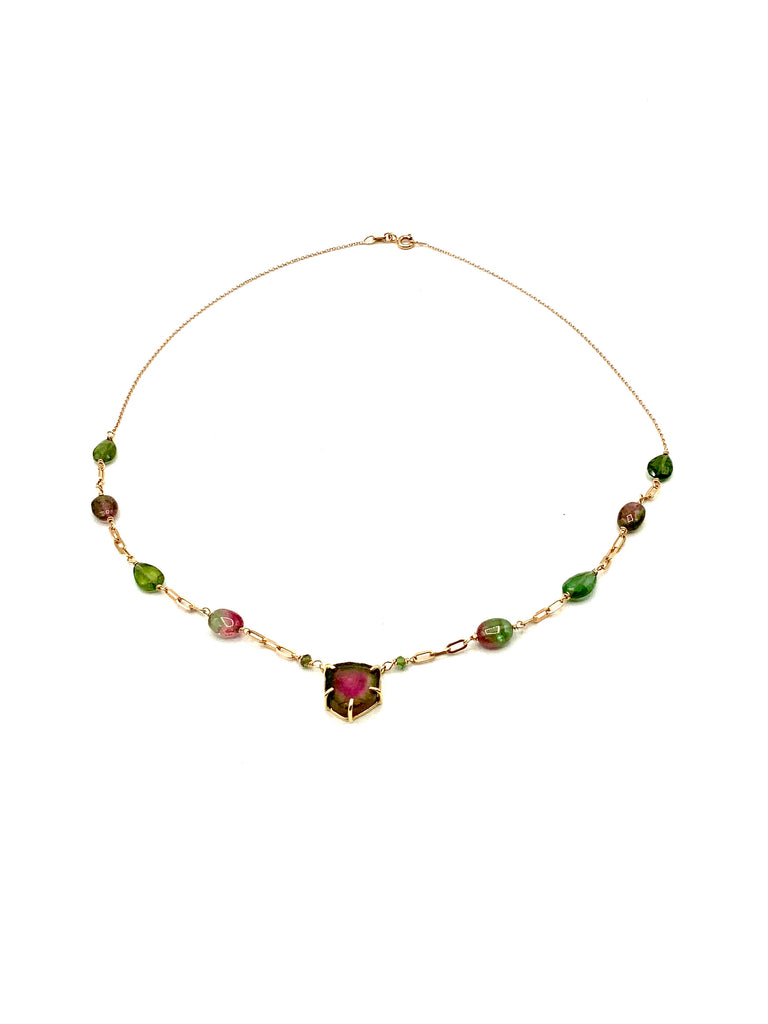 Tourmaline Necklace With 14 karat Rose Gold Chain