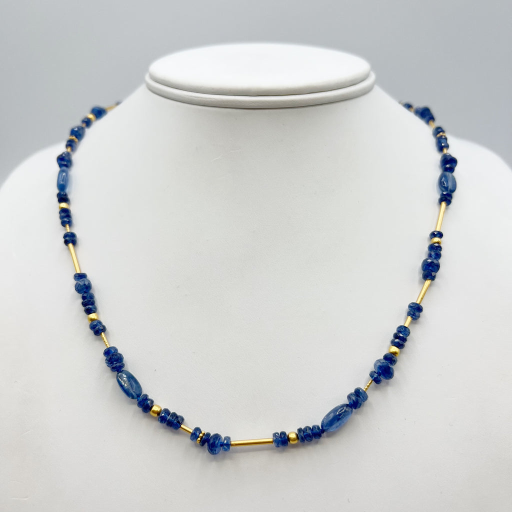 Twilight Blue Kyanite and Gold Beads