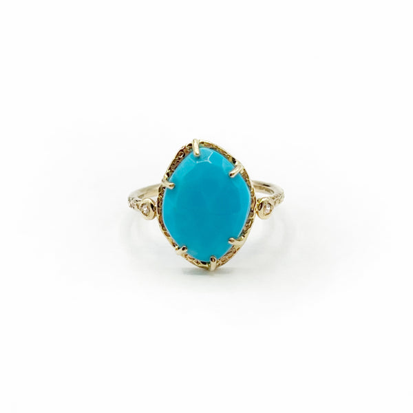 Turquoise with Diamonds Captured in Golden Clutches