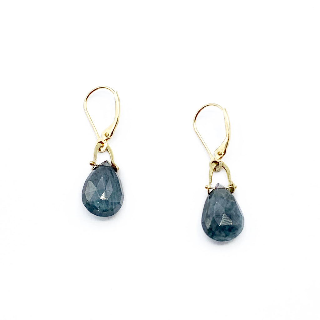 Moss Aqua Drops on 14 Karat Yellow Gold Wire Earrings