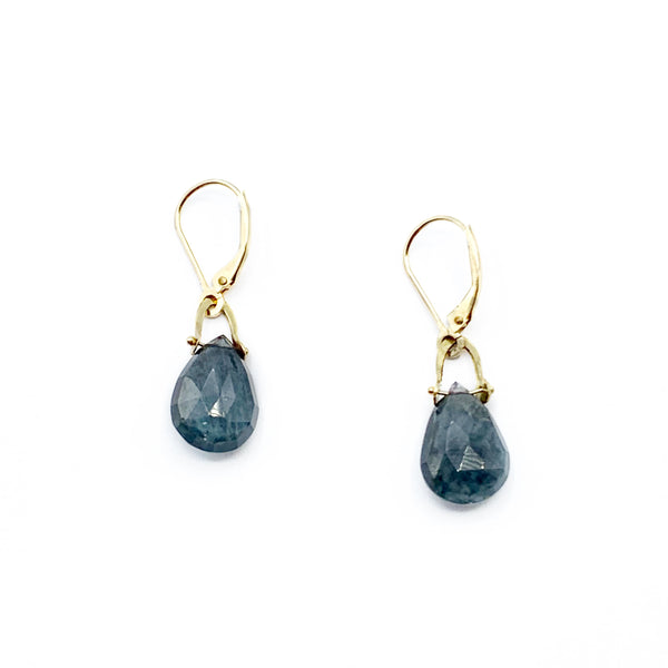 Moss Aqua Drops on 14 Karat Yellow Gold Wire Earrings