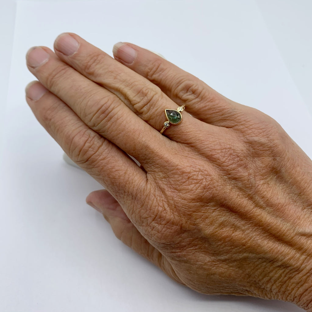 Pear Shaped Tourmaline Paired with Teensy Diamonds