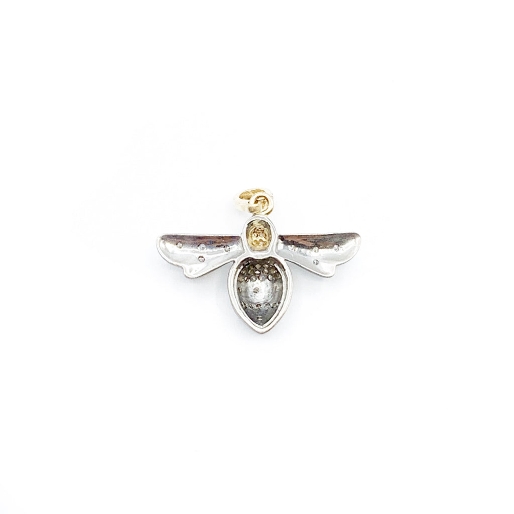 Elegant Brushed Silver Bee with Diamond Accents