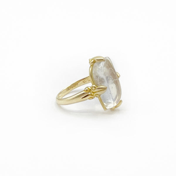 Rainbow Moonstone and 18 Karat Yellow Gold Ring