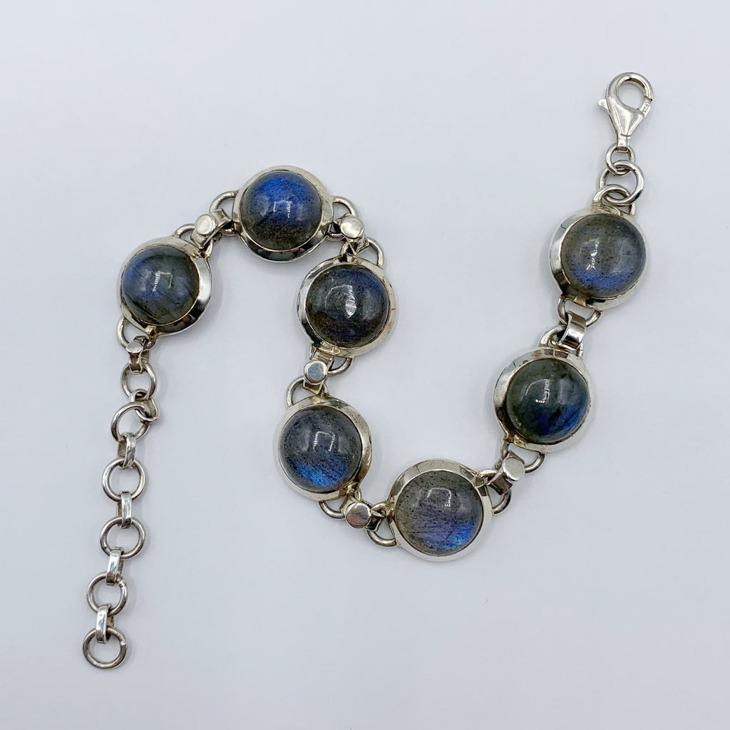 White Sterling Silver Bracelet with Round Labradorites