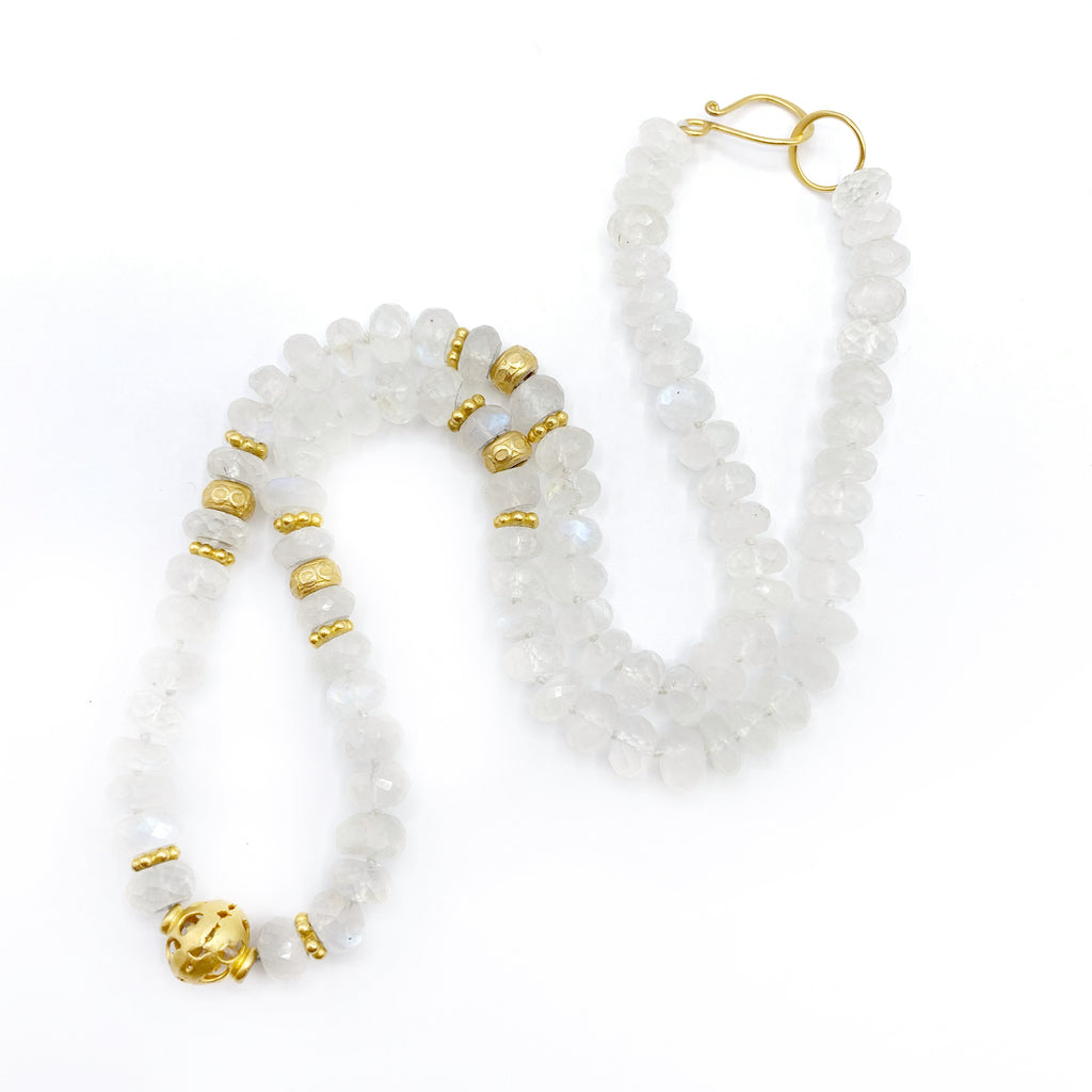 Moonstone and Yellow Gold Vermeil Rondell Bead Necklace