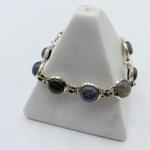 White Sterling Silver Bracelet with Round Labradorites