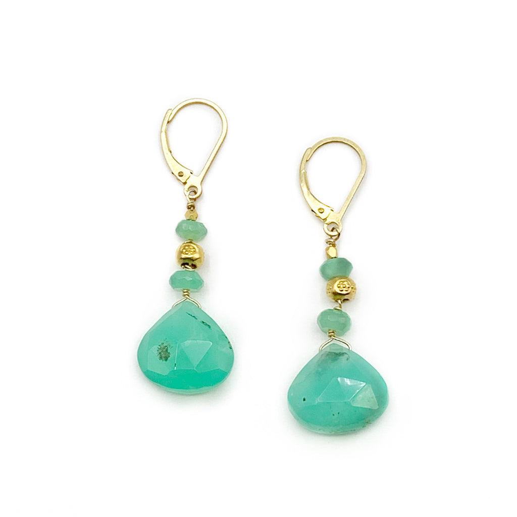 Chrysoprase with 14 Karat Yellow Gold Filled Drop Earrings