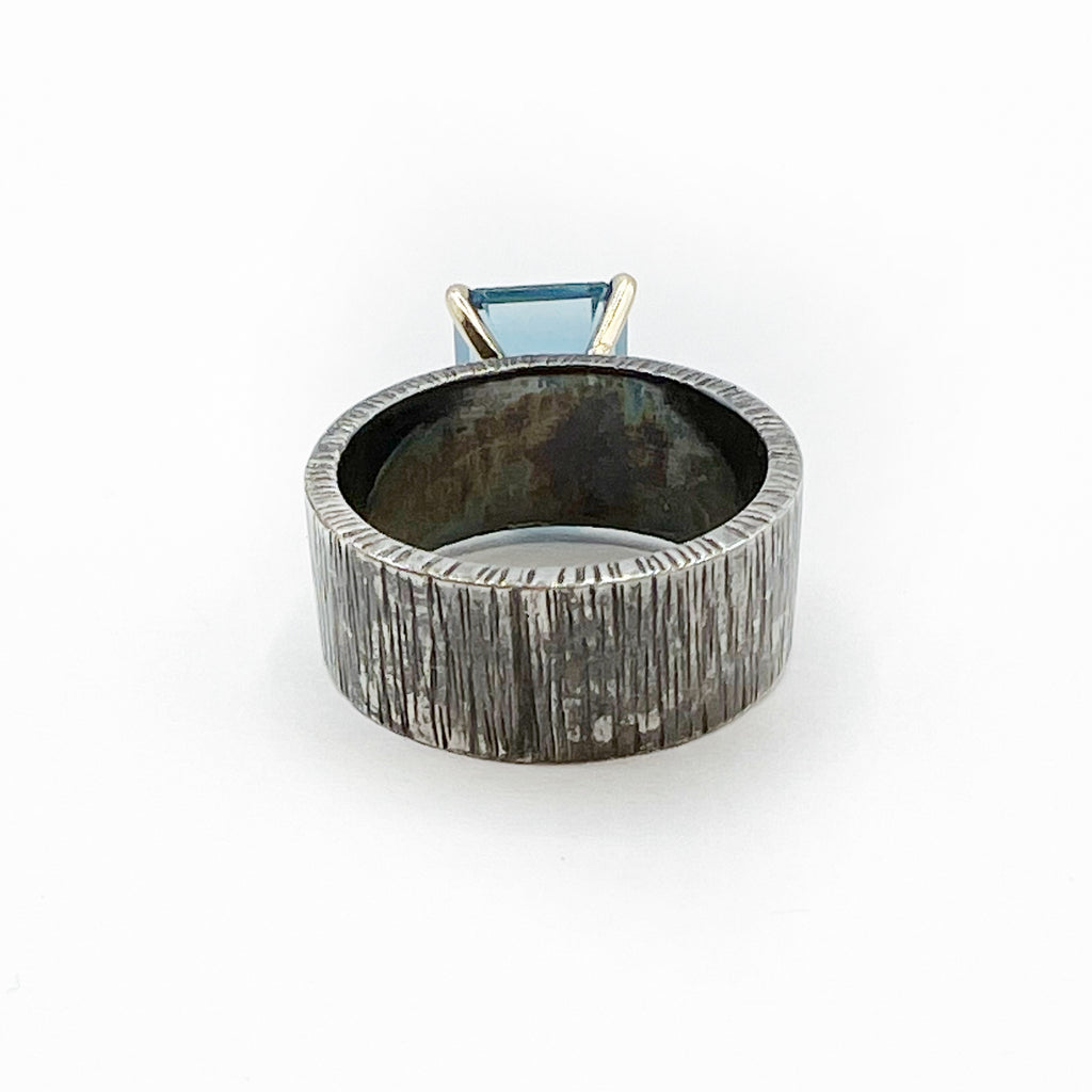 Blue Topaz Emerald Cut with Sterling Silver Band Ring