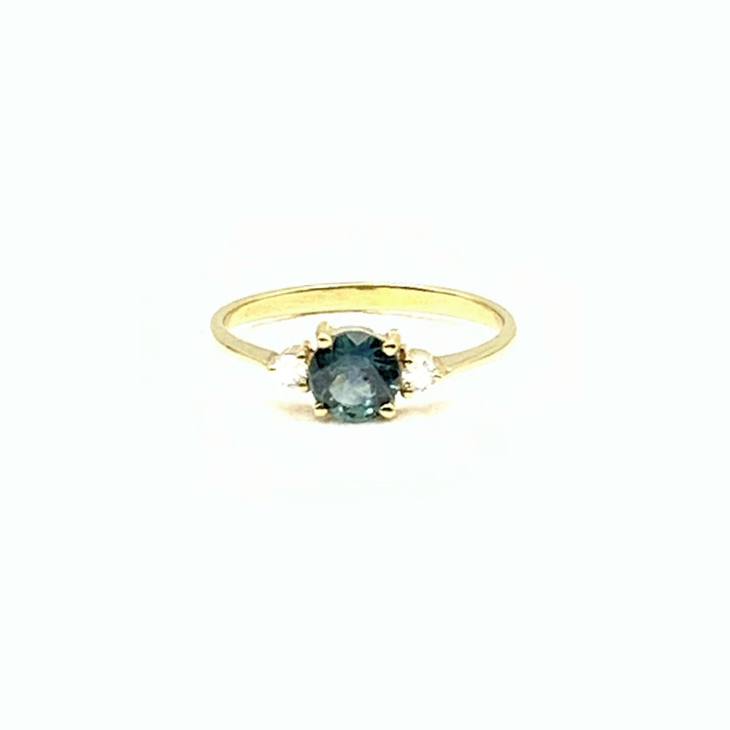 Deep Teal Montana Sapphire with Diamonds and Gold