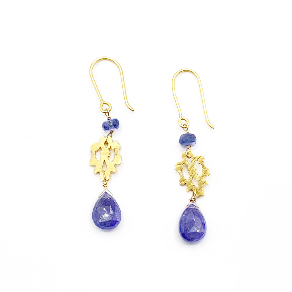 Tanzanite Drops on Gold Vermeil Filigree Earrings