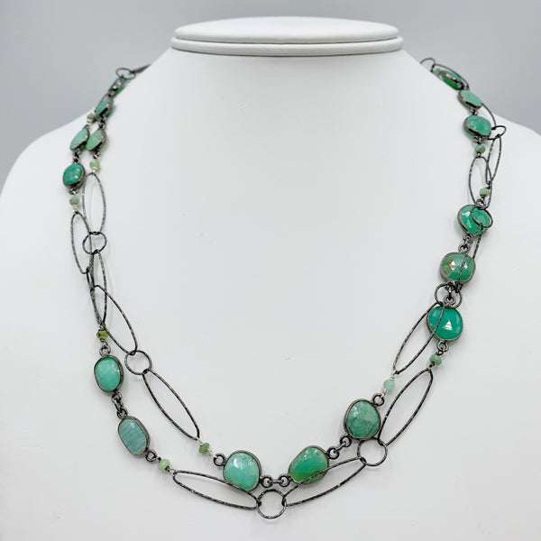 Chrysoprase and Sterling Silver OX Long Chain Necklace