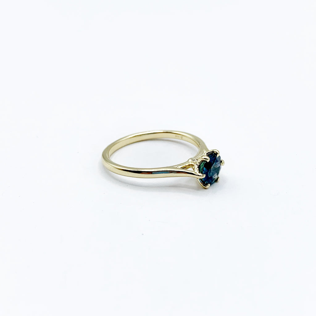 Deep Blue Sapphire on a Golden Band