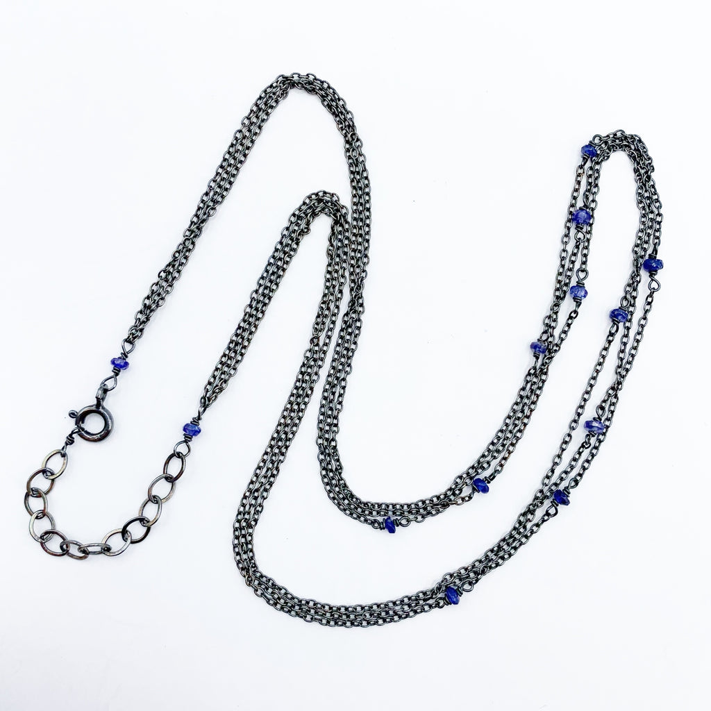 Sterling Silver Triple Chain with Tanzanite Beads Necklace