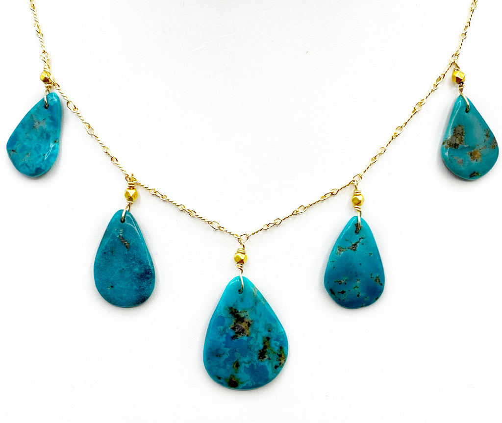 Blue Turquoise Briolettes on a Golden Chain