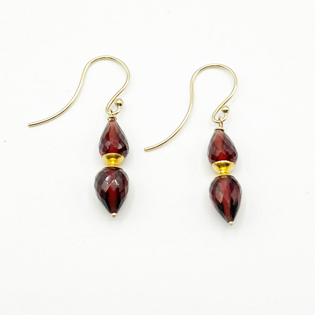 Minaret Red Garnet Earrings with Bright Gold Accents